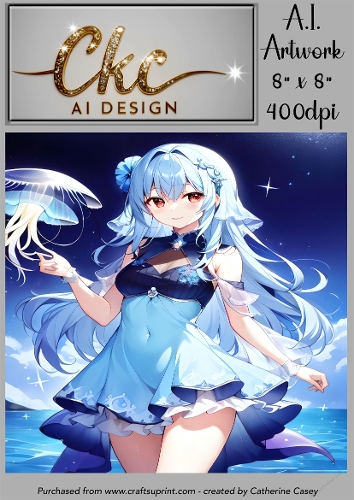 A.I. Created Artwork 8 x 8 Topper or Card Front - Anime Females - Art 0043