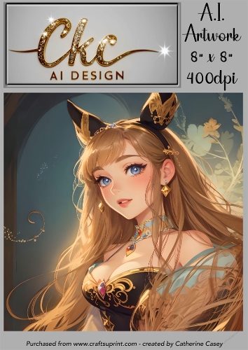 A.I. Created Artwork 8 x 8 Topper or Card Front - Anime Females - Art 0044