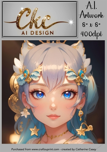 A.I. Created Artwork 8 x 8 Topper or Card Front - Anime Females - Art 0048