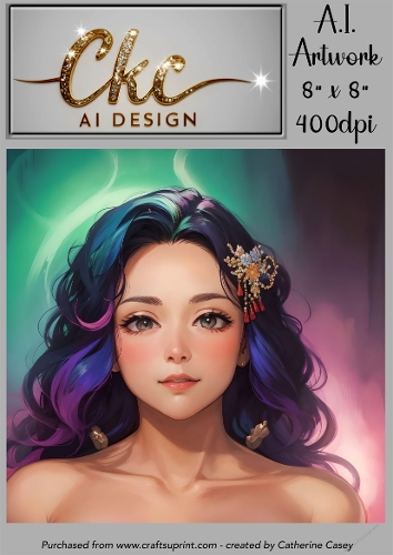 A.I. Created Artwork 8 x 8 Topper or Card Front - Anime Females - Art 0049