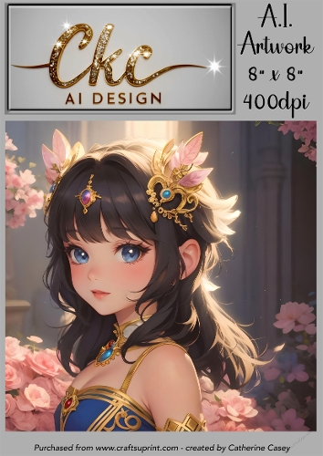 A.I. Created Artwork 8 x 8 Topper or Card Front - Anime Females - Art 0051