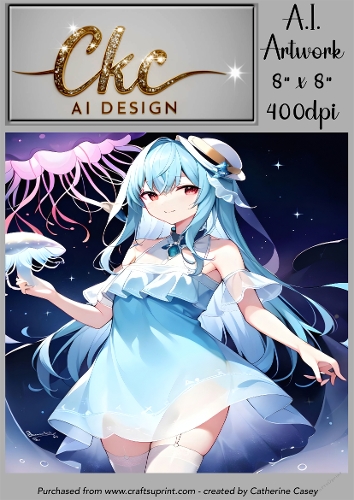 A.I. Created Artwork 8 x 8 Topper or Card Front - Anime Females - Art 0053