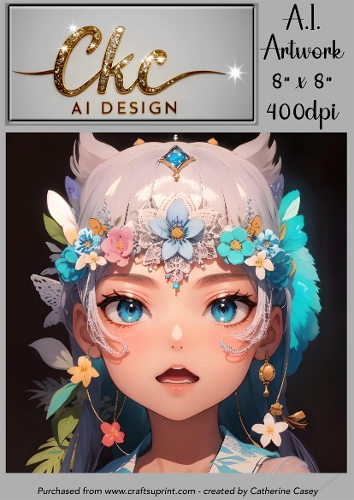 A.I. Created Artwork 8 x 8 Topper or Card Front - Anime Females - Art 0056