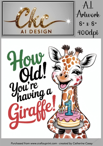 Birthday Topper 8x8 - 1 year old - Youre Having a Giraffe - Age Card - 2 