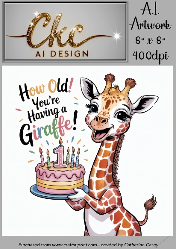 Birthday Topper 8x8 - 1 year old - Youre Having a Giraffe - Age Card - 3 