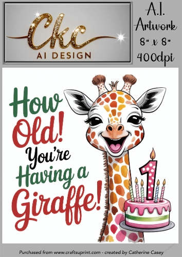 Birthday Topper 8x8 - 1 year old - Youre Having a Giraffe - Age Card - 5 