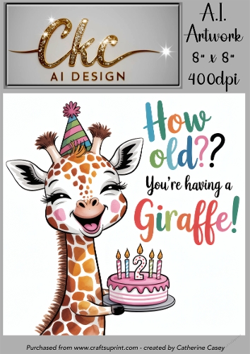 Birthday Topper 8x8 - 2 years old - Youre Having a Giraffe - Age Card - 2