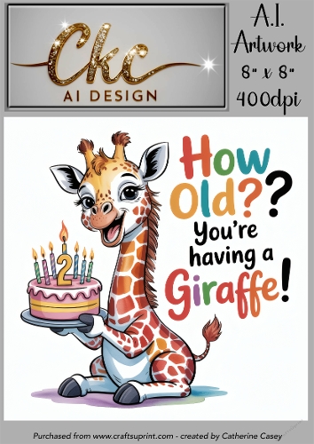 Birthday Topper 8x8 - 2 years old - Youre Having a Giraffe - Age Card - 3