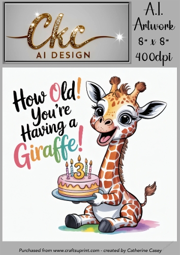 Birthday Topper 8x8 - 3 years old - Youre Having a Giraffe - Age Card - 3