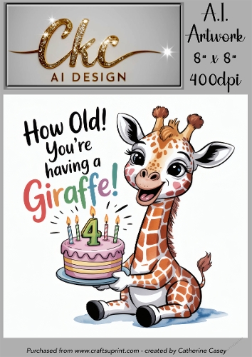 Birthday Topper 8x8 - 4 years old - Youre Having a Giraffe - Age Card - 4