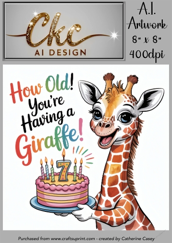 Birthday Topper 8x8 - 7 years old - Youre Having a Giraffe - Age Card - 3