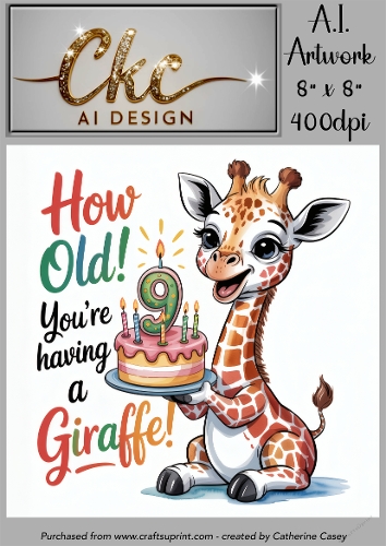 Birthday Topper 8x8 - 9 years old - Youre Having a Giraffe - Age Card - 2