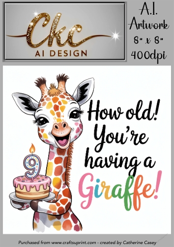 Birthday Topper 8x8 - 9 years old - Youre Having a Giraffe - Age Card - 3