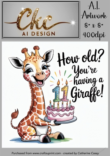 Birthday Topper 8x8 - 11 years old - Youre Having a Giraffe - Age Card - 3