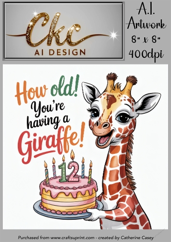 Birthday Topper 8x8 - 12 years old - Youre Having a Giraffe - Age Card - 2
