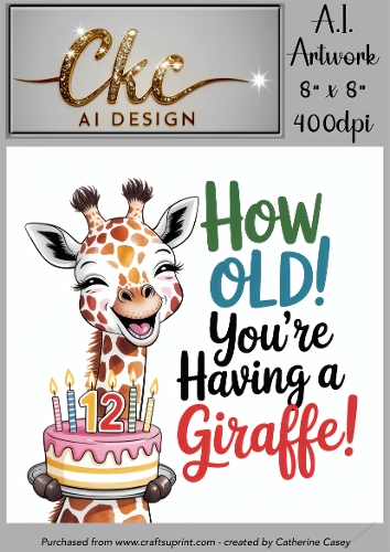 Birthday Topper 8x8 - 12 years old - Youre Having a Giraffe - Age Card - 4