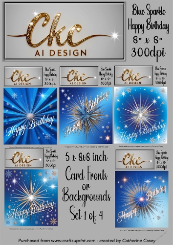5x Blue Backgrounds 8x8 inch with Sparkles of amazing thrust - Set 1 of 4