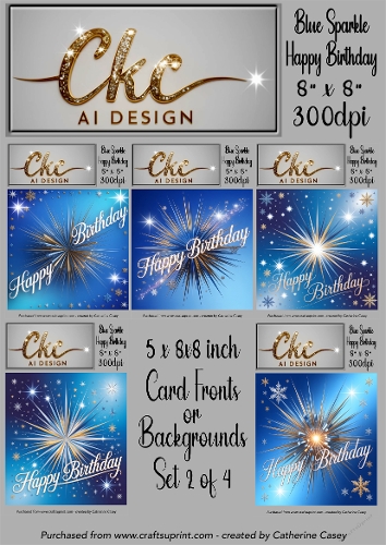 5x Blue Backgrounds 8x8 inch with Sparkles of amazing thrust - Set 2 of 4