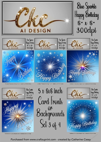 5x Blue Backgrounds 8x8 inch with Sparkles of amazing thrust - Set 3 of 4