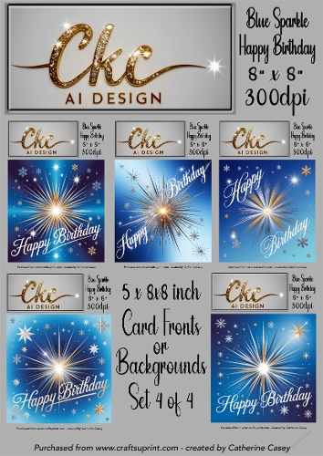 5x Blue Backgrounds 8x8 inch with Sparkles of amazing thrust - Set 4 of 4