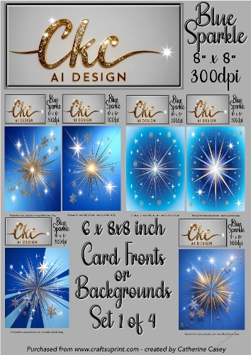 6 Blue Swirls/Sunbursts for Card Fronts or Backgrounds set 1 of 4
