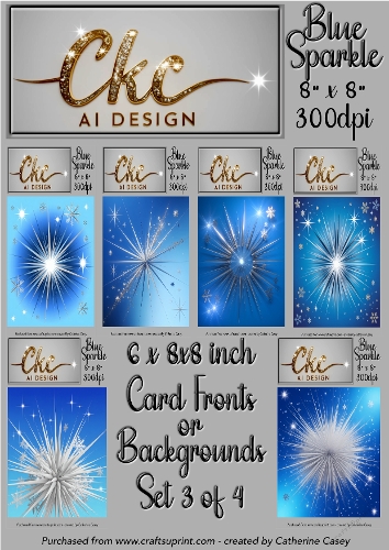 6 Blue Swirls/Sunbursts for Card Fronts or Backgrounds set 3 of 4