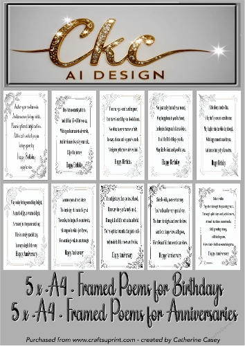 Poems for Birthdays (5) and Anniversaries (5) on beautiful sheets 
