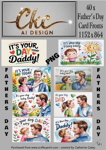40x Fathers Day Card Fronts, watercolour Dads Day