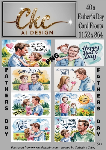 40x Fathers Day Card Fronts, watercolour Dads Day
