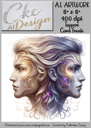 A.I. Artwork - 8 x 8 Toppers or Card Front - A.I. Artwork  - Two Heads - 21