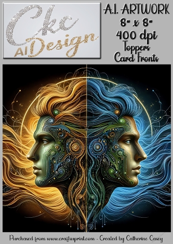 A.I. Artwork - 8 x 8 Toppers or Card Front - A.I. Artwork  - Two Heads - 23
