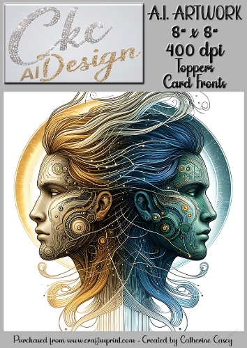 A.I. Artwork - 8 x 8 Toppers or Card Front - A.I. Artwork  - Two Heads - 36
