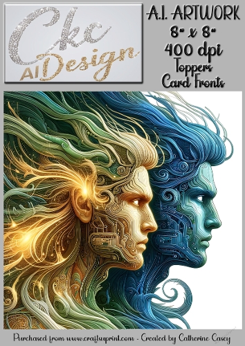 A.I. Artwork - 8 x 8 Toppers or Card Front - A.I. Artwork  - Two Heads - 43