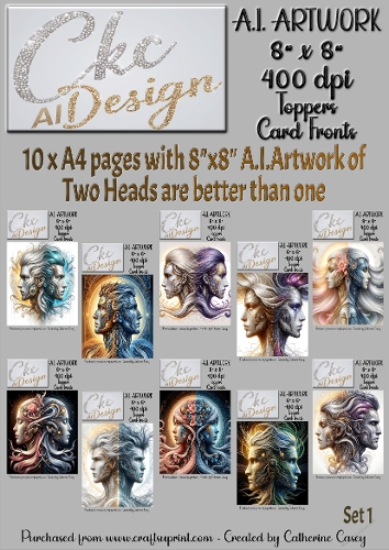A.I. Artwork - 10 x 8x8 Toppers or Card Front - A.I. Artwork  - Two Heads - Set 1