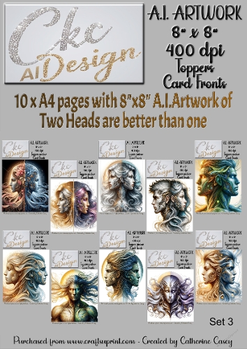 A.I. Artwork - 10 x 8x8 Toppers or Card Front - A.I. Artwork  - Two Heads - Set 3
