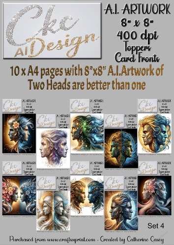 A.I. Artwork - 10 x 8x8 Toppers or Card Front - A.I. Artwork  - Two Heads - Set 4