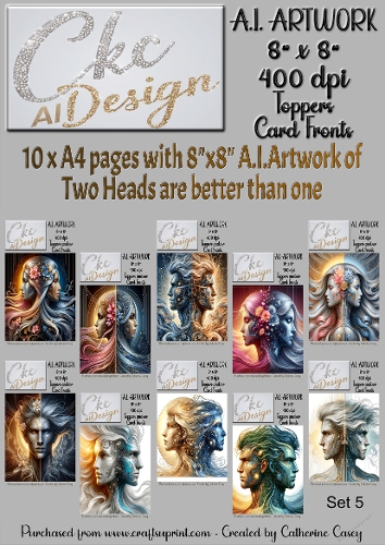 A.I. Artwork - 10 x 8x8 Toppers or Card Front - A.I. Artwork  - Two Heads - Set 5