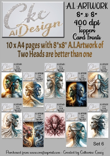 A.I. Artwork - 10 x 8x8 Toppers or Card Front - A.I. Artwork  - Two Heads - Set 6