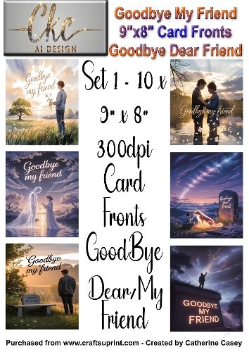 10x 9x8 Sympathy Card Fronts Goodbye My Friend, Goodbye Dear Friend Set 1