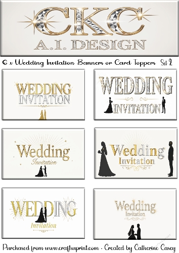 6 x Couples Wedding Invitation Banner or Card Toppers Set 2