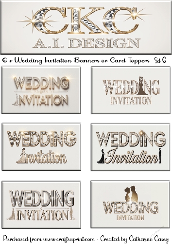 6 x Couples Wedding Invitation Banner or Card Toppers Set 6