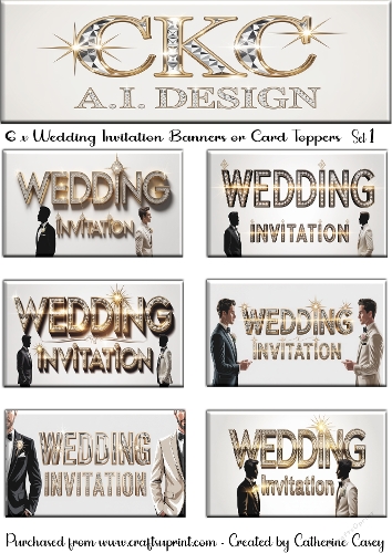 6 x Men Wedding Invitation Banner or Card Toppers Set 1