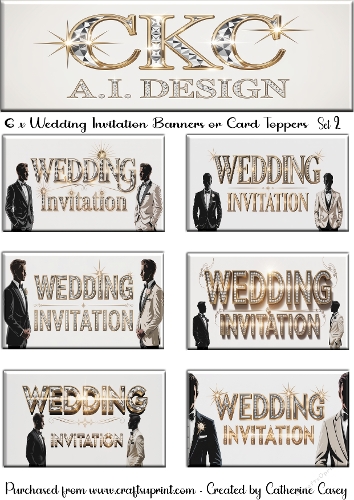 6 x Men Wedding Invitation Banner or Card Toppers Set 2