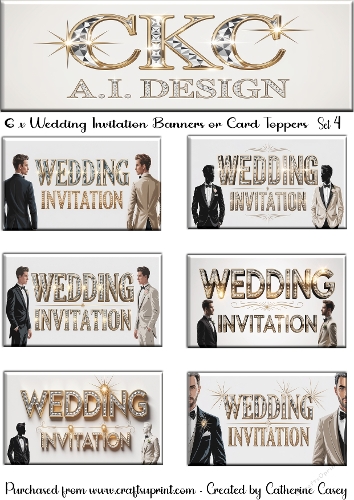6 x Men Wedding Invitation Banner or Card Toppers Set 4