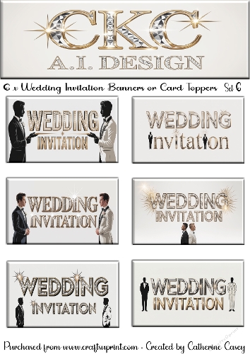 6 x Men Wedding Invitation Banner or Card Toppers Set 1