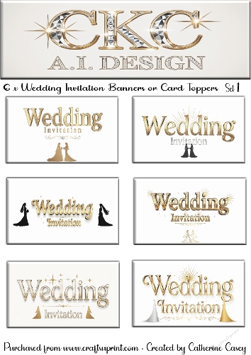 6 x Women Wedding Invitation Banner or Card Toppers Set 1