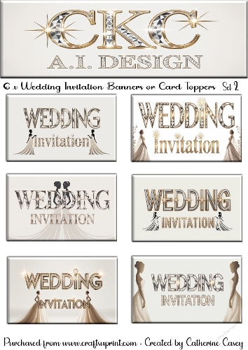 6 x Women Wedding Invitation Banner or Card Toppers Set 2