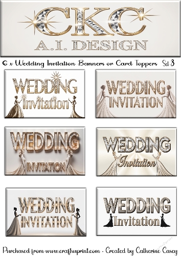 6 x Women Wedding Invitation Banner or Card Toppers Set 3