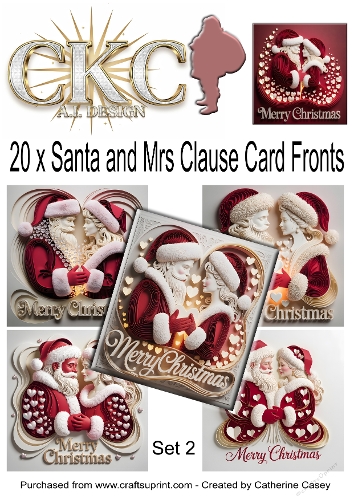 20 x 8x8 Card Fronts for Santa and Mrs Clause dressed ready for Christmas - Set 2