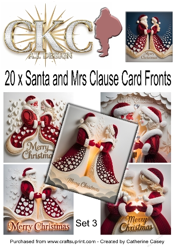 20 x 8x8 Card Fronts for Santa and Mrs Clause dressed ready for Christmas - Set 3